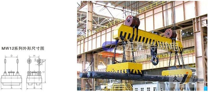 MW12系列、MW15系列吊運捆扎螺紋鋼、圓鋼用起重電磁鐵